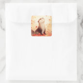 Glücklicher Otter, der zu fallenden Ahornblättern  Quadratischer Aufkleber (Tasche)
