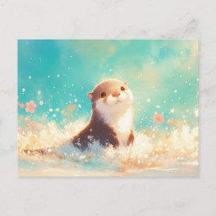 Glücklicher Otter plantscht im Türkisfarbenen Meer Postkarte