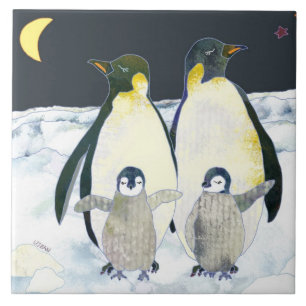 Glücklicher Penguin-Familien-Tier-WeihnachtsDeko Fliese