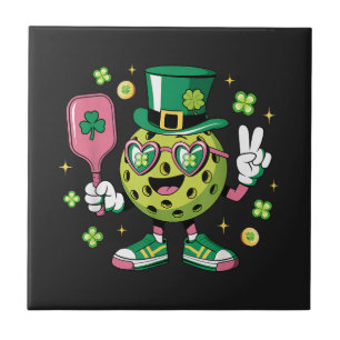 Glücklicher Pickleball Hut Irisches Shamrock Fliese