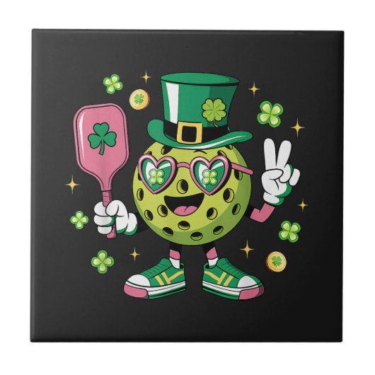 Glücklicher Pickleball Hut Irisches Shamrock Fliese (Vorderseite)