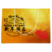 Glücklicher PIg Neujahr 2019 Papercut Gold L Gesch Große Geschenktüte (Vorderseite)