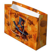 Glücklicher Pilgrimerhut. bearbeitbar Große Geschenktüte (Vorderseite Schrägansicht)