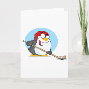 Glücklicher-Pinguin-beim-Eishockey-Spielen Karte