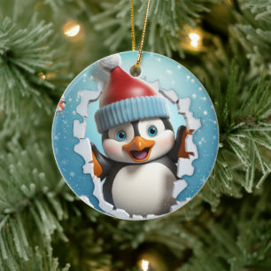 Glücklicher Pinguin, der den Winter genießt. Keramik Ornament
