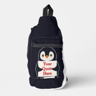 Glücklicher Pinguin, der ein Schild hält, um es zu Crossbody Bag