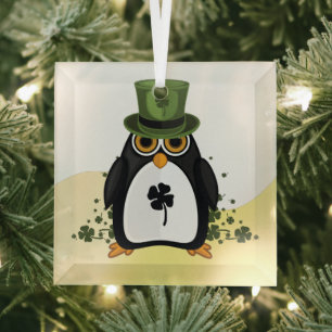 Glücklicher Pinguin St. Patrick's Day Irischer Kle Ornament Aus Glas