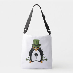 Glücklicher Pinguin Vier-Blatt-Kleeblatt St. Patri Tragetaschen Mit Langen Trägern