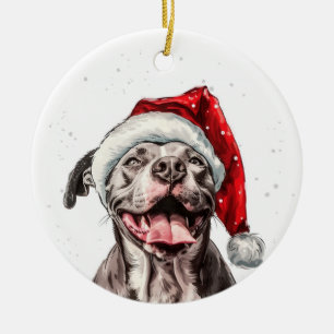 Glücklicher Pitbull-Hund Weihnachten Personalisier Keramik Ornament