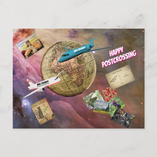 Glücklicher Postübergang - Versand rund um die Wel Postkarte (Vorderseite)