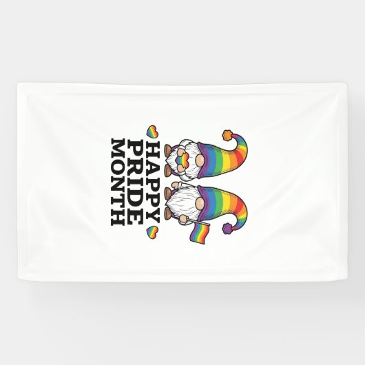 Glücklicher Pride Monat Gnom Vintage Regenbogen Sh Banner (Horizontal)