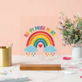 Glücklicher Pride-Monat Regenbogen-Vintage-Stich-D Acrylschild (Hochzeit)