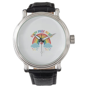 Glücklicher Pride-Monat Regenbogen-Vintage-Stich-D Armbanduhr