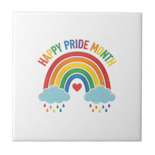 Glücklicher Pride-Monat Regenbogen-Vintage-Stich-D Fliese