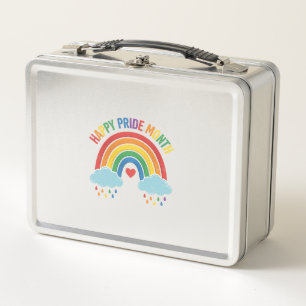Glücklicher Pride-Monat Regenbogen-Vintage-Stich-D Metall Brotdose