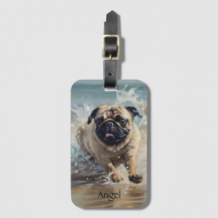 Glücklicher Pug am Strand anpassbar Gepäckanhänger