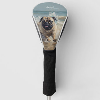 Glücklicher Pug am Strand anpassbar Golf Headcover