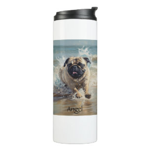 Glücklicher Pug am Strand anpassbar Thermosbecher