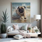Glücklicher Pug am Strand Poster