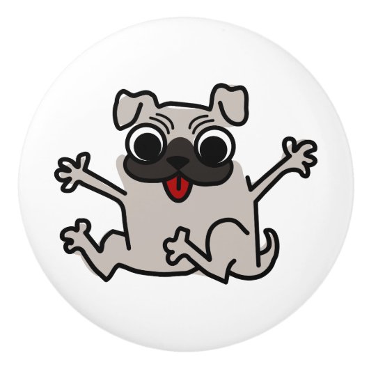 Glücklicher Pug Keramikknauf (Vorderseite)