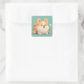 Glücklicher Pummeliger Ton Corgi Quadratischer Aufkleber (Tasche)
