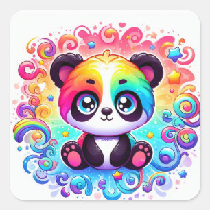 Glücklicher Regenbogen-Panda-Aufkleber Quadratischer Aufkleber