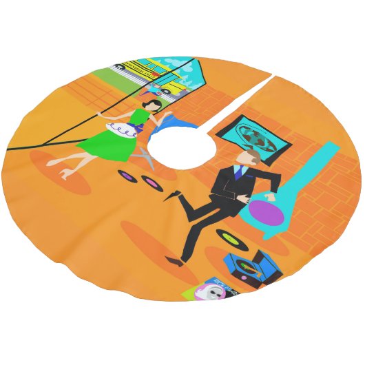 Glücklicher Retro Eltern-Weihnachtsbaum-Rock Polyester Weihnachtsbaumdecke (Schrägansicht)