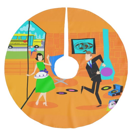 Glücklicher Retro Eltern-Weihnachtsbaum-Rock Polyester Weihnachtsbaumdecke (Vorderseite)