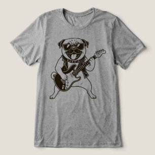 Glücklicher Rockstar-Mops-Hund spielt elektrische Tri-Blend Shirt