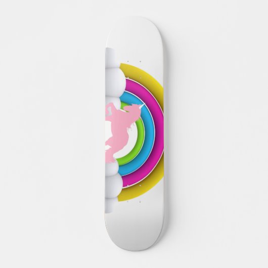 Glücklicher rosa Einhorn-Regenbogen in den Wolken, Skateboard (Vorne)