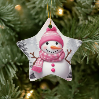Glücklicher Rosa Schal Xmas Schneemann Keramik Ornament