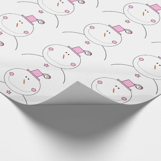 Glücklicher rosa Schneemann Geschenkpapier (Ecke)