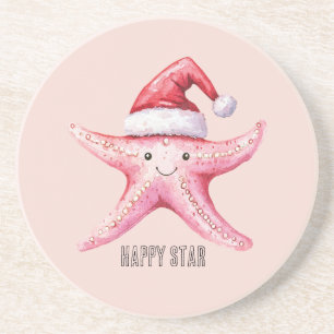 Glücklicher Rosa Seestern-Weihnachtsmannhut Getränkeuntersetzer