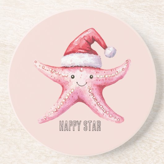 Glücklicher Rosa Seestern-Weihnachtsmannhut Getränkeuntersetzer (Vorne)