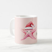 Glücklicher rosa Seestern-Weihnachtsmannhut Kaffeetasse (Vorderseite Links)
