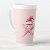 Glücklicher Rosa Seestern Weihnachtsmannmütze Milchtasse (Linke Ecke)
