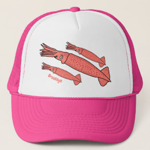 Glücklicher rosa Tintenfisch in Cartoon-Illustrati Truckerkappe