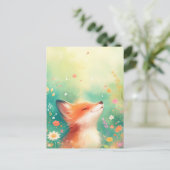 Glücklicher Rotfuchs auf einer ätherischen Frühlin Postkarte (Stehend Vorderseite)