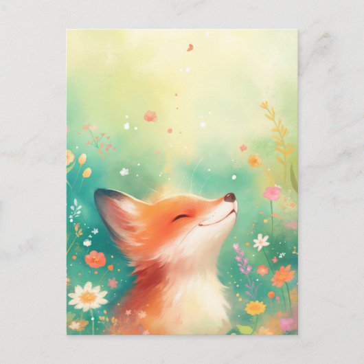 Glücklicher Rotfuchs auf einer ätherischen Frühlin Postkarte (Vorderseite)