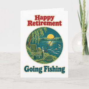 Glücklicher Ruhestand Fischen Retro Flussufer Karte