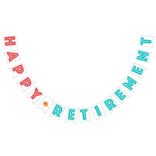 GLÜCKLICHER RUHESTAND korallenrotes Rot, Türkis, Wimpelkette (Alle)