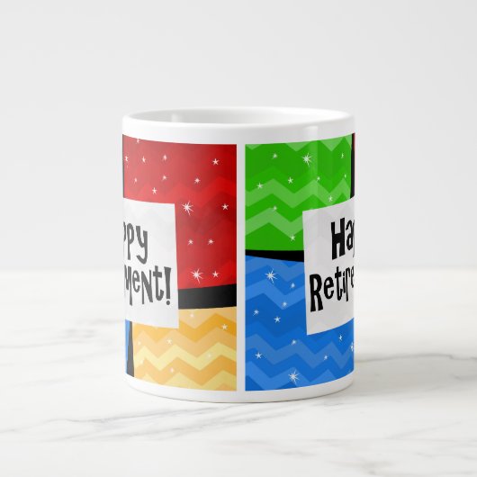 Glücklicher Ruhestand, Primärfarbe quadriert Party Jumbo-Tasse (Vorderseite)