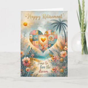 Glücklicher Ruhestand Whimsical Herz Blumen Grüße Feiertagskarte