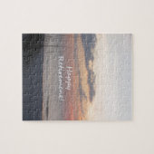 Glücklicher Ruhestands-Strandsonnenuntergang Puzzle (Horizontal)
