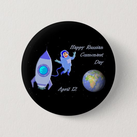 Glücklicher russischer Kosmonaut-Tag am 12. April Button (Vorderseite)
