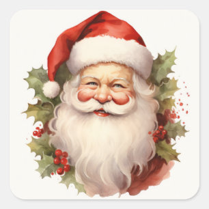 Glücklicher Santa Vintage-Weihnachtsaufkleber Quadratischer Aufkleber