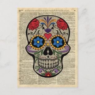 Glücklicher Schädel, Zucker-Schädel, Halloween, Wö Postkarte