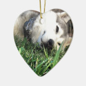 Glücklicher Schlittenhund Keramikornament (Links)