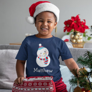 Glücklicher Schneemann Blau Personalisierter Junge T-Shirt