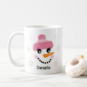 Glücklicher Schneemann (Mädchen) und Schneeflocken Kaffeetasse
